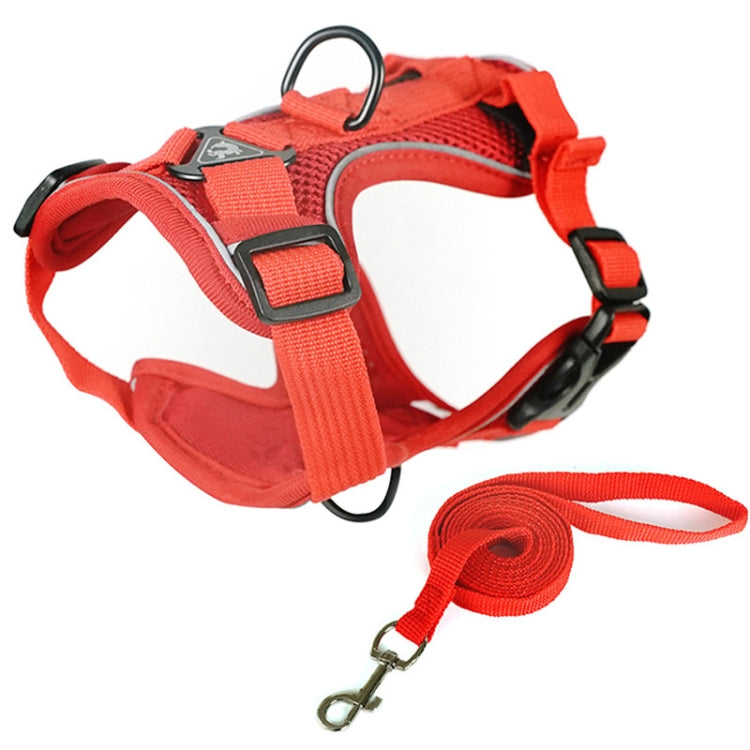 Pet Vest Harness + Traction Rope Set Reflective Breathable Dog Cat Harness, Size: M(Red) - Leashes by PMC Jewellery | Online Shopping South Africa | PMC Jewellery