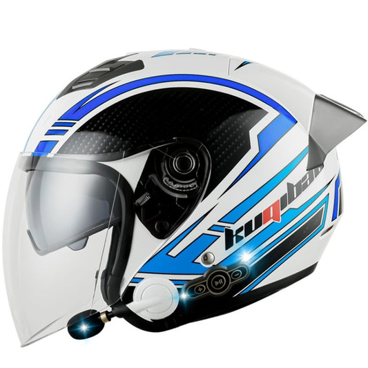 KUQIBAO Motorcycle Smart Bluetooth Sun Protection Double Lens Safety Helmet, Size: XL(White Phantom Fiber+Gray Tail) - Helmets by KUQIBAO | Online Shopping South Africa | PMC Jewellery | Buy Now Pay Later Mobicred