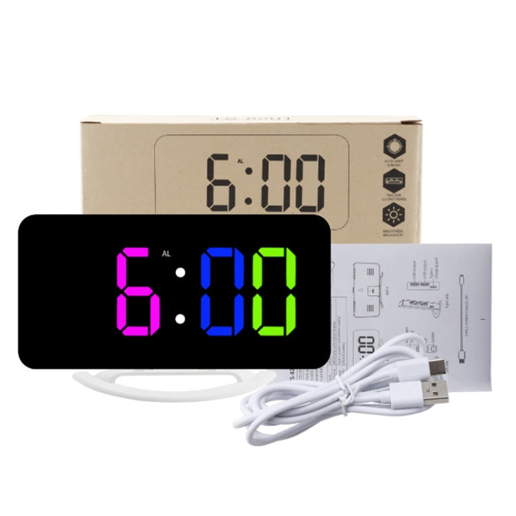 TS-8201 LED Digital Mirror Alarm Clock Big Screen Dual USB Desktop Table Clock, Color: White Shell White Light - Alarm Clocks by PMc TechLife | Online Shopping South Africa | PMc TechLife | Buy Now Pay Later Mobicred