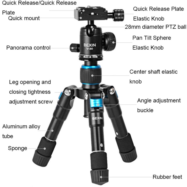 BEXIN V30 Adjustable Aluminum Alloy Desktop Camera Tripod Mini Portable Folding Live Tripod(MS08-S) - free shipping - PMC TechLife - Order now!