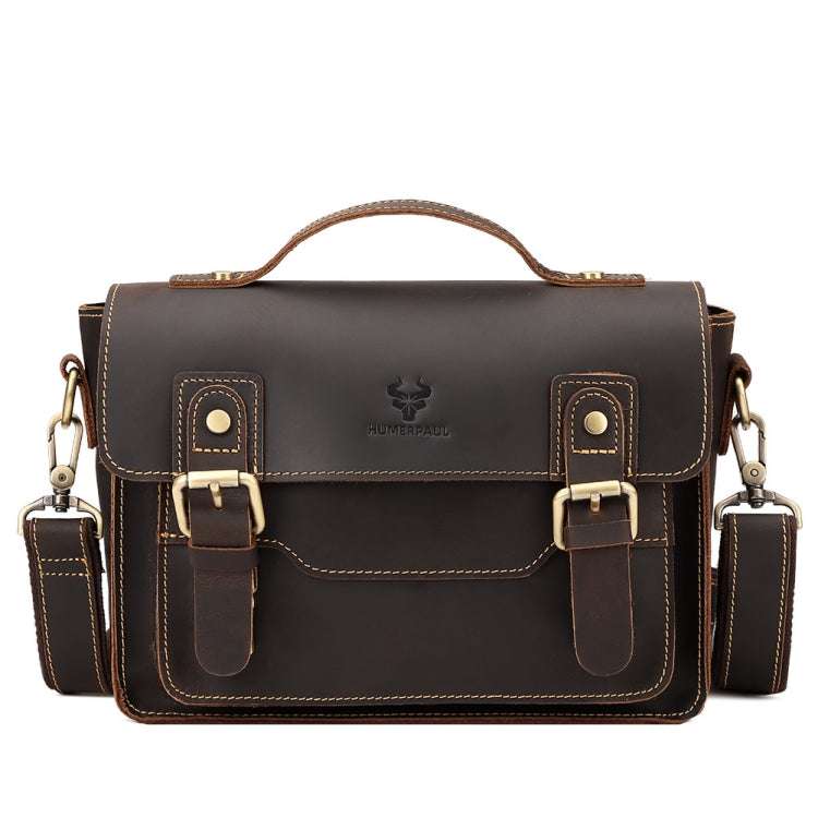 HUMERPAUL Leather Crossbody Bag Men Retro Shoulder Bag Commuter Men Small Square Bag(Coffee) - Single-shoulder Bags by HUMERPAUL | Online Shopping South Africa | PMC Jewellery | Buy Now Pay Later Mobicred