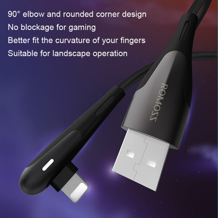 ROMOSS CB12C USB To 8 Pin Elbow With Light 2.4A Fast Charge Data Cable, Size: 1.2m(Black) - Normal Style Cable by ROMOSS | Online Shopping South Africa | PMC Jewellery | Buy Now Pay Later Mobicred