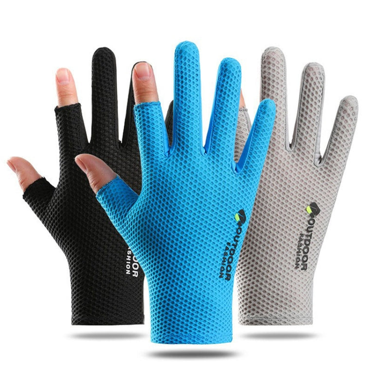 Cycling Thin Sunscreen UV Protection Mesh Breathable Ice Silk Two-finger Gloves(Grey) - Cycling Gloves by PMC Jewellery | Online Shopping South Africa | PMC Jewellery