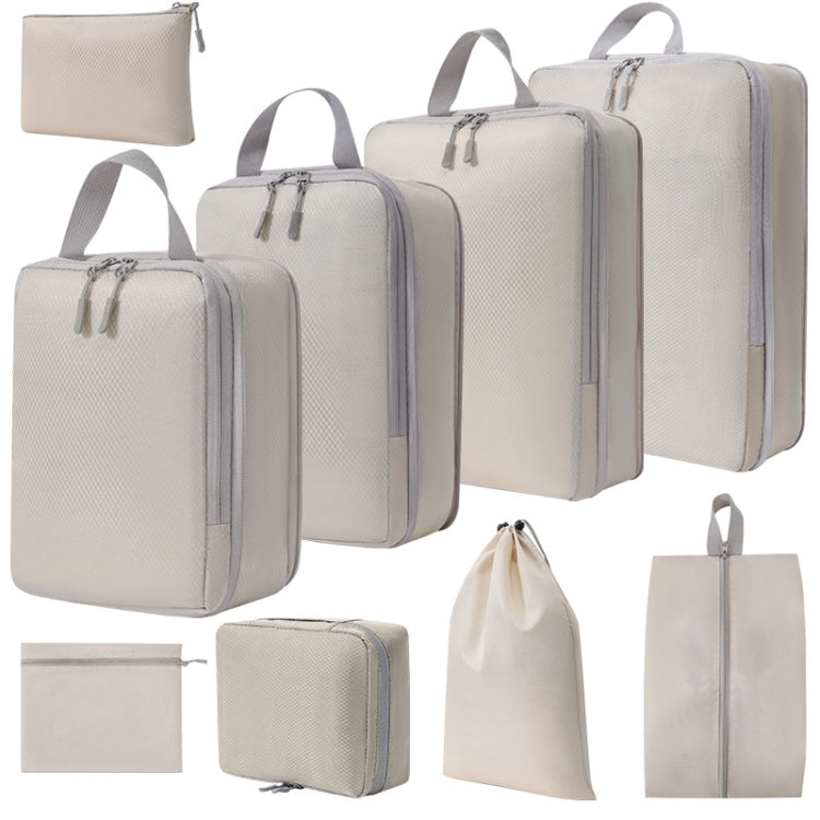 9 In 1  Compression Packing Cubes Expandable Travel Bags Luggage Organizer(Beige) - Storage Bags by PMC Jewellery | Online Shopping South Africa | PMC Jewellery