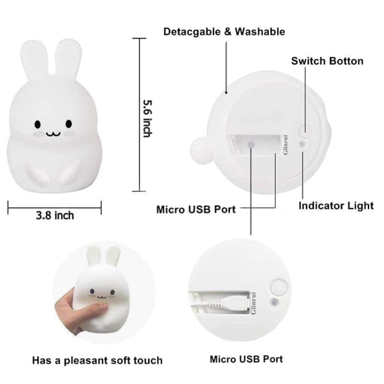 Rabbit Silicone Pat Night Light Children Gift Color Changing Lamp, Specification: Charging - Night Lights by PMC Jewellery | Online Shopping South Africa | PMC Jewellery | Buy Now Pay Later Mobicred