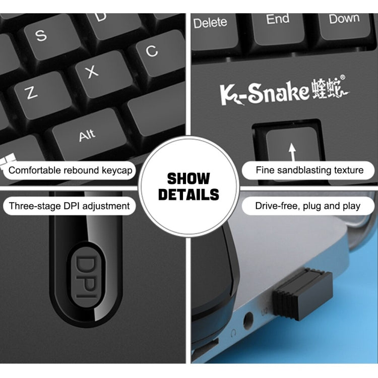 K-Snake WK800 Wireless 2.4G Keyboard Mouse Set Tabletop Computer Notebook Business Office House Use, Color: Black - Wireless Keyboard by K-Snake | Online Shopping South Africa | PMC Jewellery | Buy Now Pay Later Mobicred