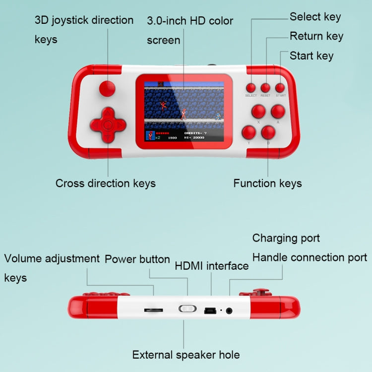 A12 3.0-Inch HD Colorful Screen Retro Handheld Game Console With 666 Built-In Games, Model: Double Red White - Pocket Console by PMC Jewellery | Online Shopping South Africa | PMC Jewellery | Buy Now Pay Later Mobicred