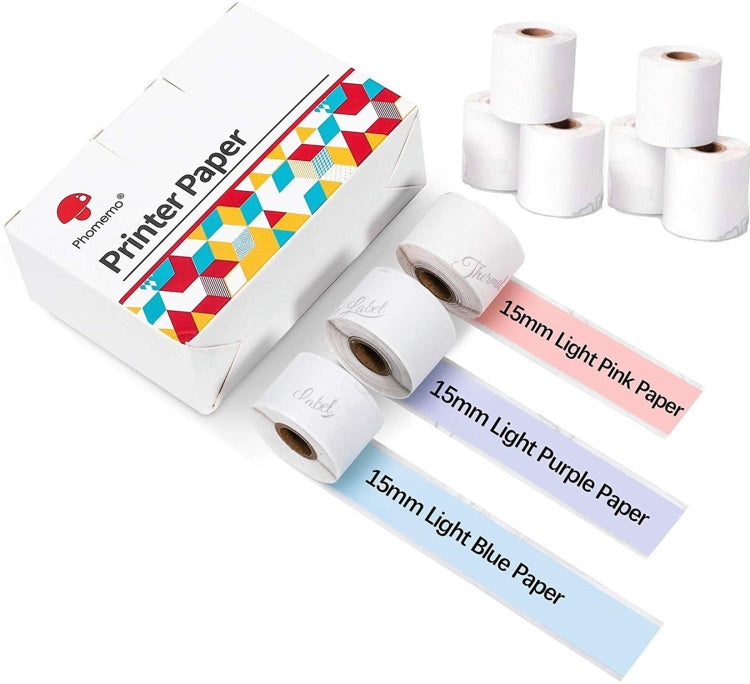 For Phomemo M02S / M02 Pro 9rolls /Pack 15mm Purple/Light Blue/Light Pink Bottom Self-adhesive Thermal Paper - free shipping - PMC TechLife - Order now!