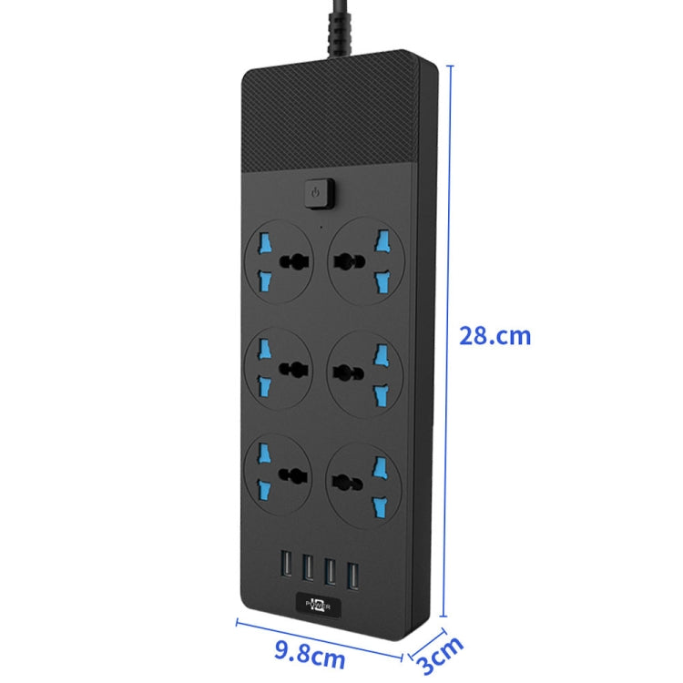 TB-T12 3000W 2m 4-USB Ports + 6-Jacks Multifunctional Flame-Retardant Socket With Switch(US Plug) - Extension Socket by PMC Jewellery | Online Shopping South Africa | PMC Jewellery | Buy Now Pay Later Mobicred