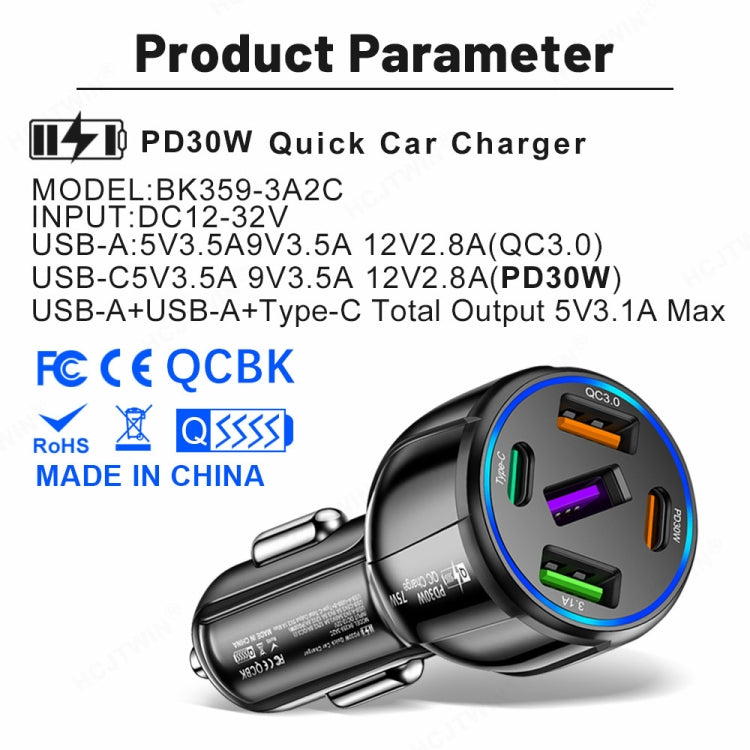 3USB+2PD 75W Dual Line Car Mobile Phone Fast Charging Charger(White) - Car Charger by PMC TechLife | Online Shopping South Africa | PMC TechLife | Buy Now Pay Later Mobicred