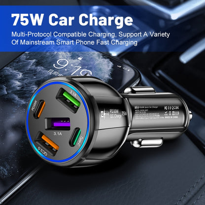 3USB+2PD 75W Dual Line Car Mobile Phone Fast Charging Charger(White) - Car Charger by PMC Jewellery | Online Shopping South Africa | PMC Jewellery | Buy Now Pay Later Mobicred