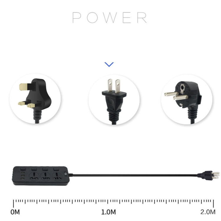 T14 2m 2500W 3 Plugs + 3-USB Ports Multifunctional Socket With Switch, Specification: US Plug (White) - Extension Socket by PMC TechLife | Online Shopping South Africa | PMC TechLife | Buy Now Pay Later Mobicred