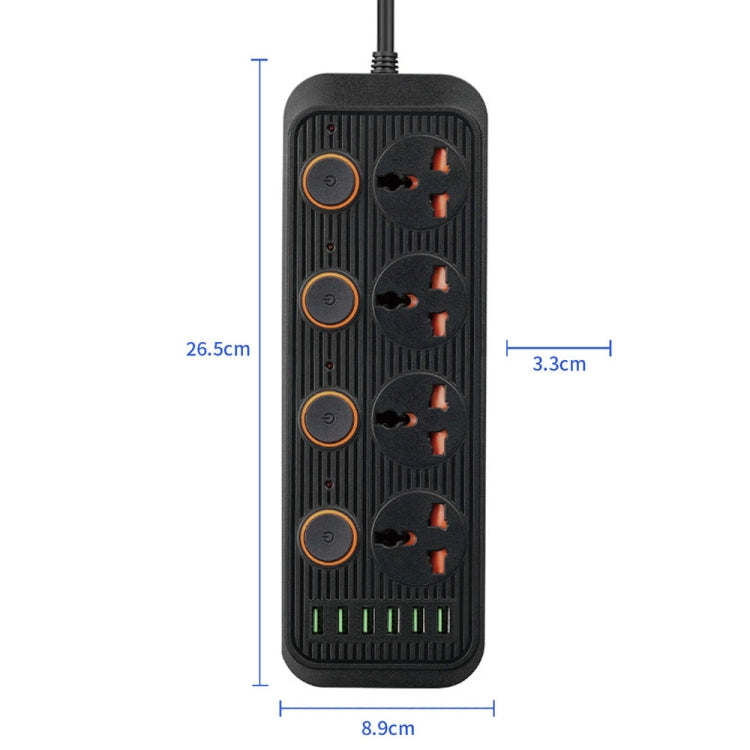 A05 2m 3000W 4 Plugs + 6-USB Ports Multifunctional Flame-Retardant Socket With Switch(US Plug) - Extension Socket by PMC Jewellery | Online Shopping South Africa | PMC Jewellery | Buy Now Pay Later Mobicred