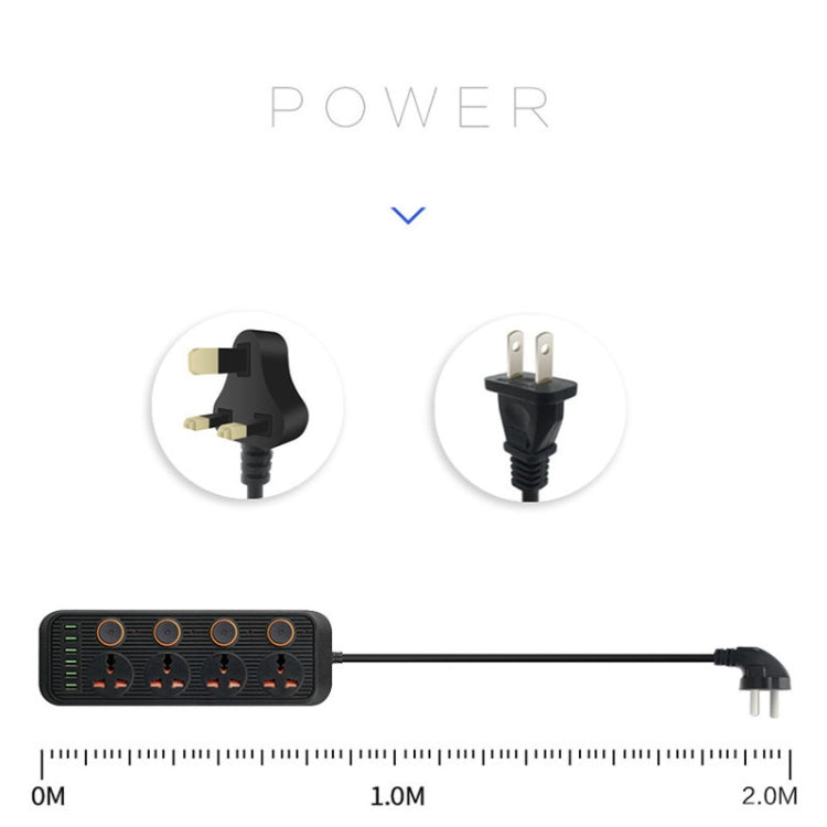 A05 2m 3000W 4 Plugs + 6-USB Ports Multifunctional Flame-Retardant Socket With Switch(US Plug) - Extension Socket by PMC TechLife | Online Shopping South Africa | PMC TechLife | Buy Now Pay Later Mobicred