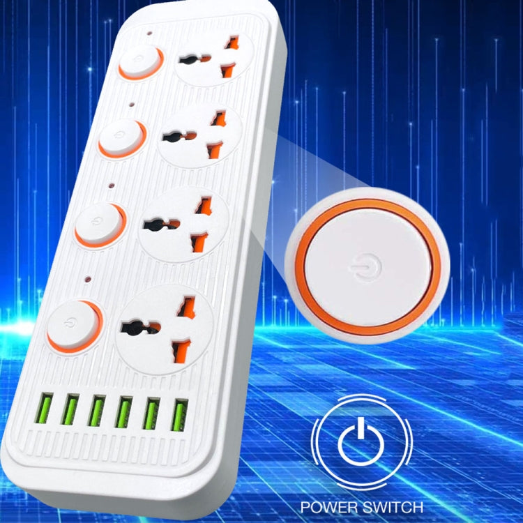 A05 2m 3000W 4 Plugs + 6-USB Ports Multifunctional Flame-Retardant Socket With Switch(US Plug) - Extension Socket by PMC TechLife | Online Shopping South Africa | PMC TechLife | Buy Now Pay Later Mobicred