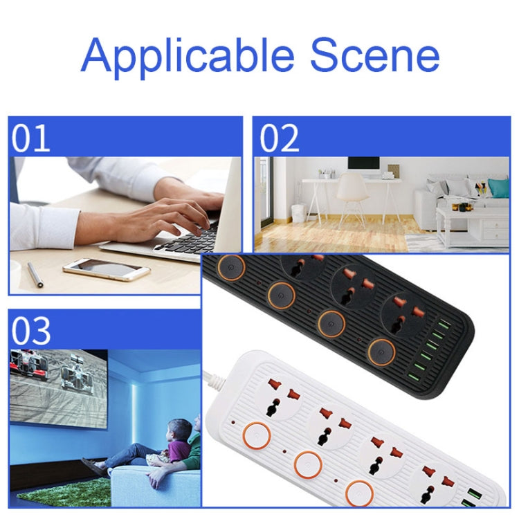 A05 2m 3000W 4 Plugs + 6-USB Ports Multifunctional Flame-Retardant Socket With Switch(US Plug) - Extension Socket by PMC TechLife | Online Shopping South Africa | PMC TechLife | Buy Now Pay Later Mobicred