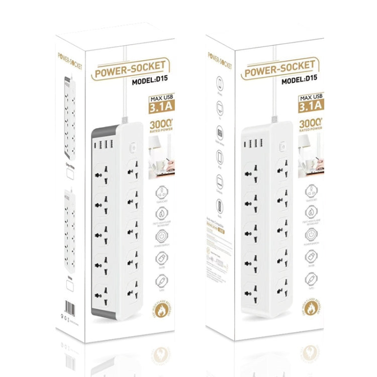 D15 2m 3000W 10 Plugs + PD + 3-USB Ports Vertical Socket With Switch, Specification: Two-pin US Plug - Extension Socket by PMC Jewellery | Online Shopping South Africa | PMC Jewellery | Buy Now Pay Later Mobicred