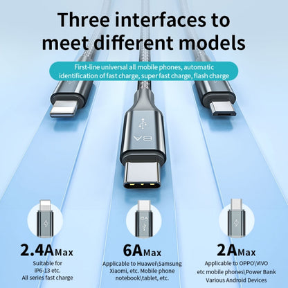 ROMOSS 3-In-1 66W 6A USB To 8 Pin / Type-C / USB-C / Micro Charging Cable Nylon Braid Cord 1M(Blue) - Multifunction Cable by ROMOSS | Online Shopping South Africa | PMC Jewellery | Buy Now Pay Later Mobicred