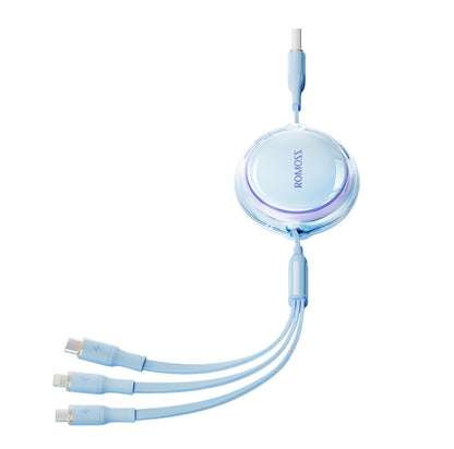 ROMOSS CB258S 3.5A 3-In-1 Telescopic Data Charging Cable USB-A To Type-C & 8 Pin & Micro Wire 1.1m (Blue) - Multifunction Cable by ROMOSS | Online Shopping South Africa | PMC Jewellery | Buy Now Pay Later Mobicred