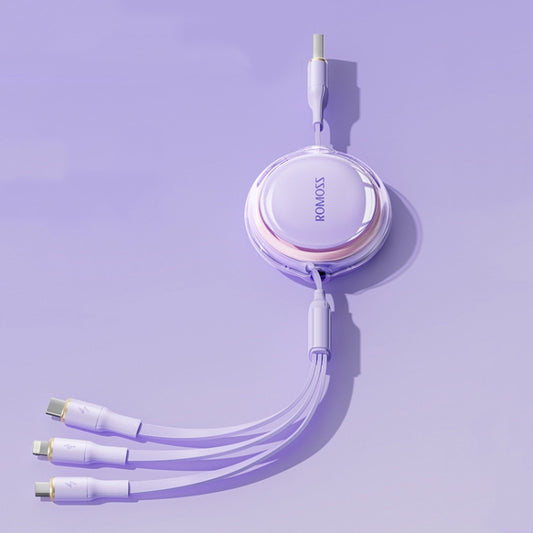 ROMOSS CB258L 6A 3-In-1 Telescopic Data Charging Cable USB-A To Type-C & 8 Pin & Micro Wire 1.1m (Purple) - Multifunction Cable by ROMOSS | Online Shopping South Africa | PMC Jewellery | Buy Now Pay Later Mobicred