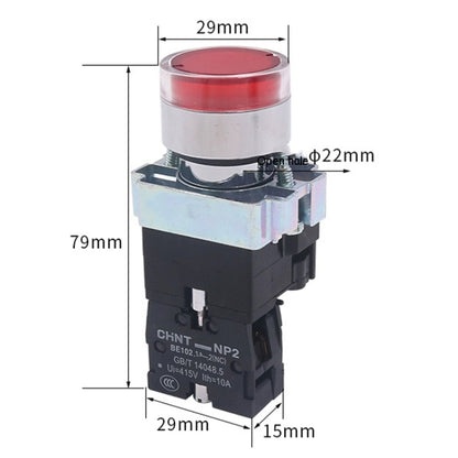 CHINT NP2-BW3361/220V 1 NO Pushbutton Switches With LED Light Silver Alloy Contact Push Button - Car Switches by CHINT | Online Shopping South Africa | PMC Jewellery | Buy Now Pay Later Mobicred