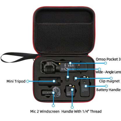 For DJI Osmo Pocket 3 Storage Bag Pocket Camera Handbag(Black Shell Red Inner) - Case & Bags by PMC Jewellery | Online Shopping South Africa | PMC Jewellery | Buy Now Pay Later Mobicred