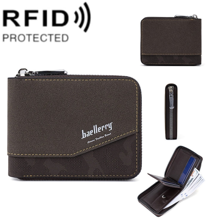 Baellerry D5106 RFID Anti-theft Retro Zipper Wallet Spliced Short Coin Purse(Coffee) - Antimagnetic RFID Package by Baellerry | Online Shopping South Africa | PMC TechLife | Buy Now Pay Later Mobicred