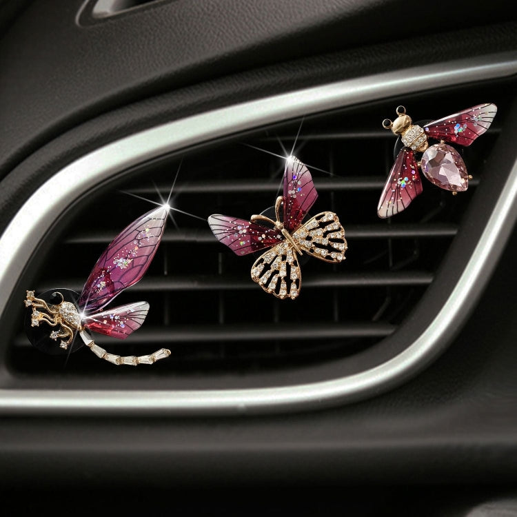 3pcs/set Metal Butterfly Dragonfly Bee Car Air Vent Aromatherapy Decorative Clip(Rose Red) - Air Freshener by PMC Jewellery | Online Shopping South Africa | PMC Jewellery | Buy Now Pay Later Mobicred