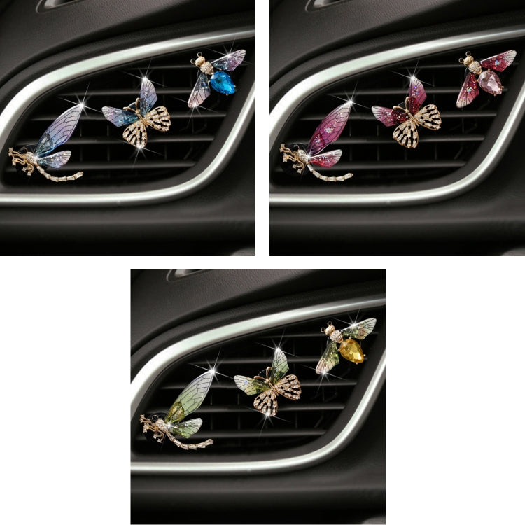 3pcs/set Metal Butterfly Dragonfly Bee Car Air Vent Aromatherapy Decorative Clip(Rose Red) - Air Freshener by PMC Jewellery | Online Shopping South Africa | PMC Jewellery | Buy Now Pay Later Mobicred