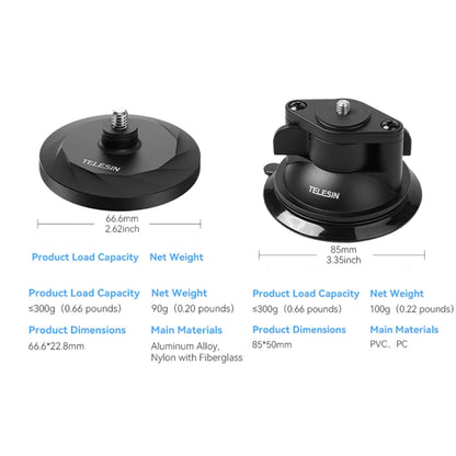 TELESIN Magnetic Base With 1/4 Inch Interface for DJI Pocket 3 / Insta360 Camera & Smart Phones With Suction Cup Base Set - Mount & Holder by TELESIN | Online Shopping South Africa | PMC Jewellery | Buy Now Pay Later Mobicred