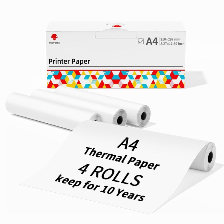 Phomemo 4rolls /Box A4 Writing Quick-Drying Thermal Paper 10-Year Long-Lasting For M832 / M833 / M834 / M835 Printer - Printer Accessories by PMC TechLife | Online Shopping South Africa | PMC TechLife | Buy Now Pay Later Mobicred