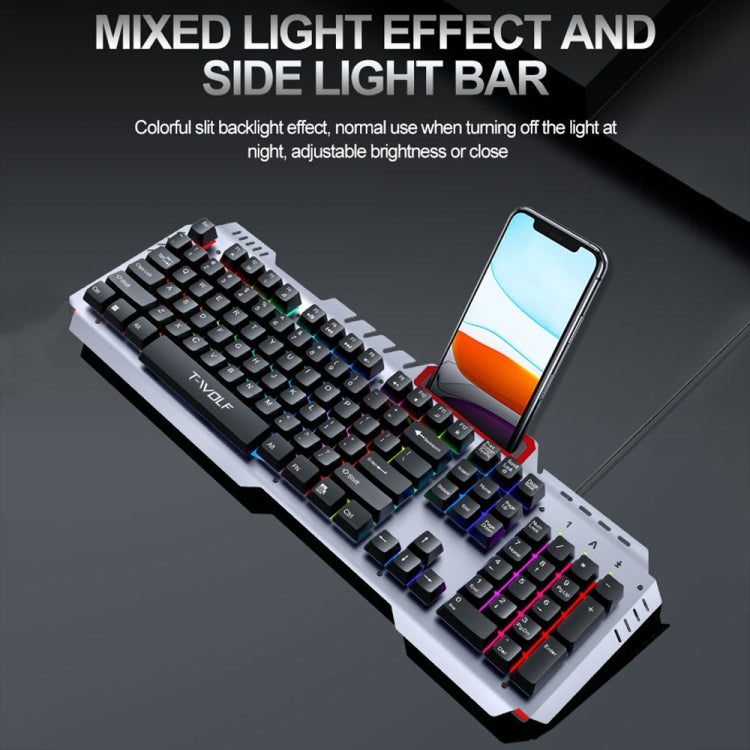 T-WOLF 130cm Line Length Cool Lighting Effect Metal Plate Gaming Wired Keyboard With Phone Holder(T16) - Wired Keyboard by T-WOLF | Online Shopping South Africa | PMC Jewellery | Buy Now Pay Later Mobicred