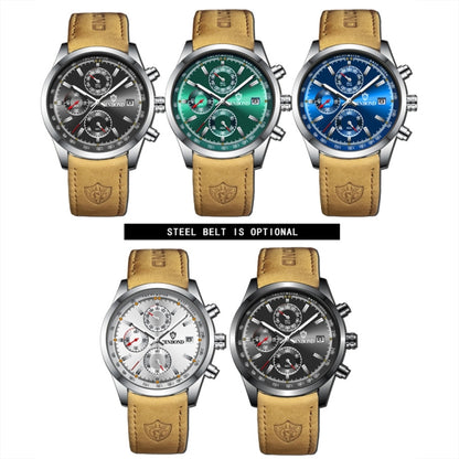 BINBOND B6022 30m Waterproof Luminous Multifunctional Quartz Watch, Color: White Steel-Blue - Metal Strap Watches by BINBOND | Online Shopping South Africa | PMC Jewellery