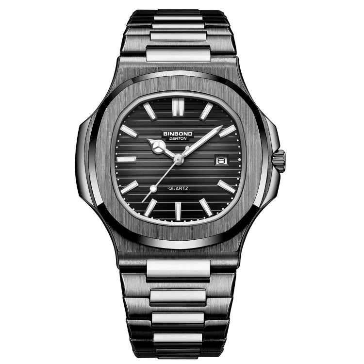 BINBOND B1885 30m Waterproof Retro Luminous Square Men Quartz Watch, Color: Black Steel-Black-White - Metal Strap Watches by BINBOND | Online Shopping South Africa | PMC Jewellery