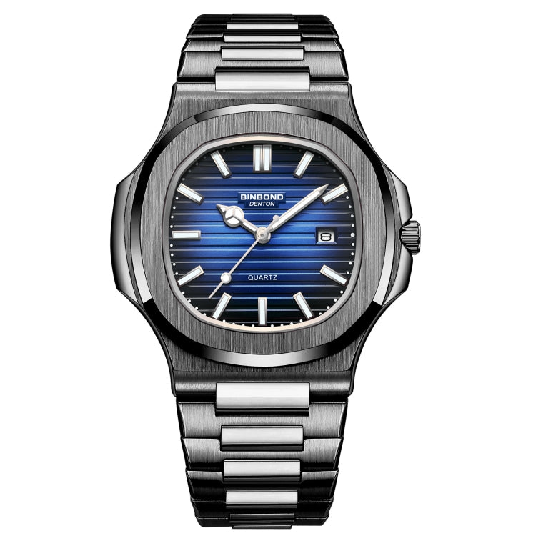 BINBOND B1885 30m Waterproof Retro Luminous Square Men Quartz Watch, Color: Black Steel-Blue-White - Metal Strap Watches by BINBOND | Online Shopping South Africa | PMC Jewellery | Buy Now Pay Later Mobicred