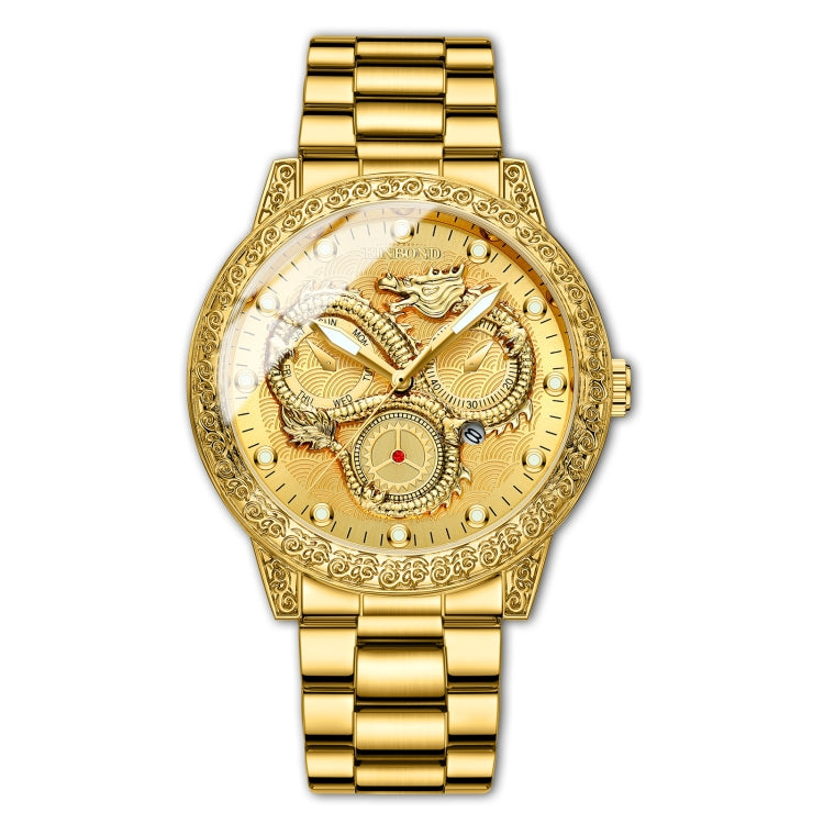 BINBOND B3030 Embossed Dragon Luminous Waterproof Quartz Watch, Color: Full-gold Gold - Metal Strap Watches by BINBOND | Online Shopping South Africa | PMC Jewellery | Buy Now Pay Later Mobicred