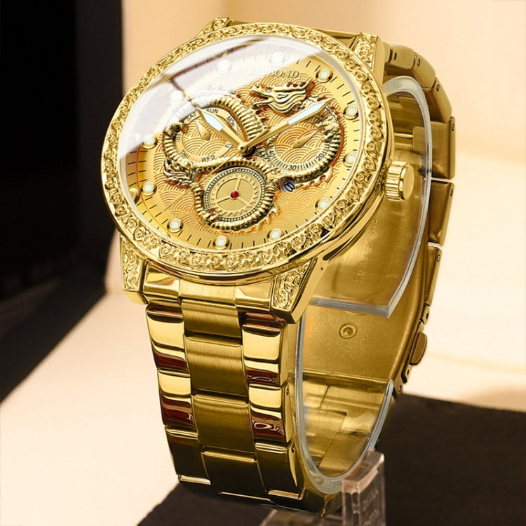 BINBOND B3030 Embossed Dragon Luminous Waterproof Quartz Watch, Color: Full-gold Gold - Metal Strap Watches by BINBOND | Online Shopping South Africa | PMC Jewellery | Buy Now Pay Later Mobicred