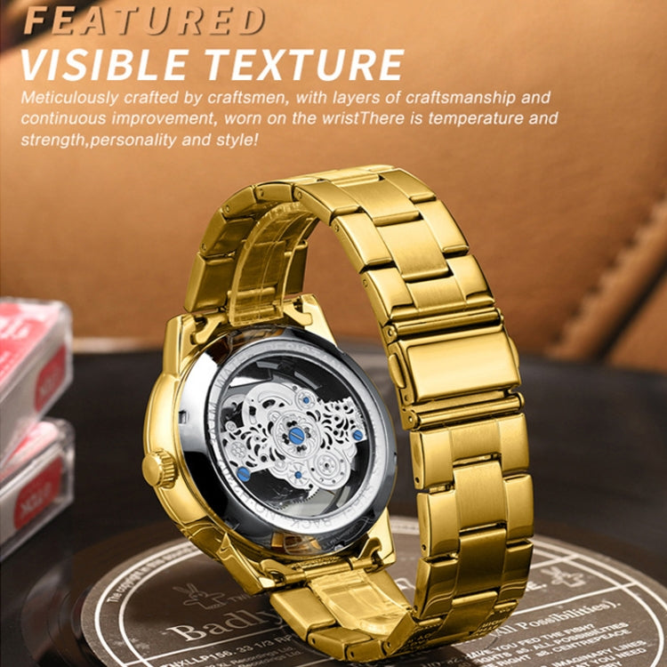 BINBOND B3030 Embossed Dragon Luminous Waterproof Quartz Watch, Color: Full-gold White - Metal Strap Watches by BINBOND | Online Shopping South Africa | PMC Jewellery | Buy Now Pay Later Mobicred