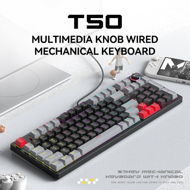 T-WOLF T50 97-keys RGB Luminous Color-Matching Game Mechanical Keyboard with Knob, Color: Black B - Wired Keyboard by T-WOLF | Online Shopping South Africa | PMC Jewellery | Buy Now Pay Later Mobicred