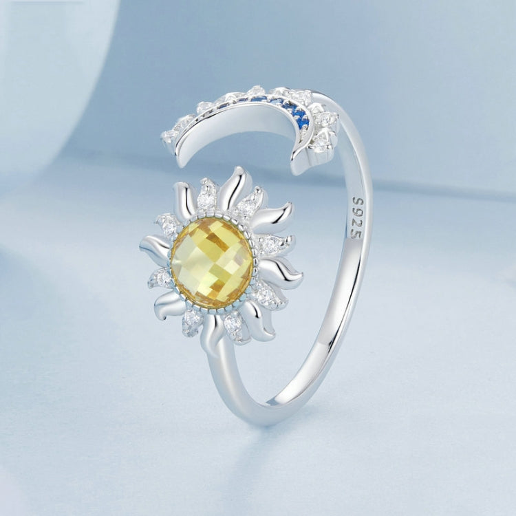 S925 Sterling Silver Platinum-plated Sun Moon Adjustable Open Ring(BSR546-E) - Rings by PMC Jewellery | Online Shopping South Africa | PMC Jewellery