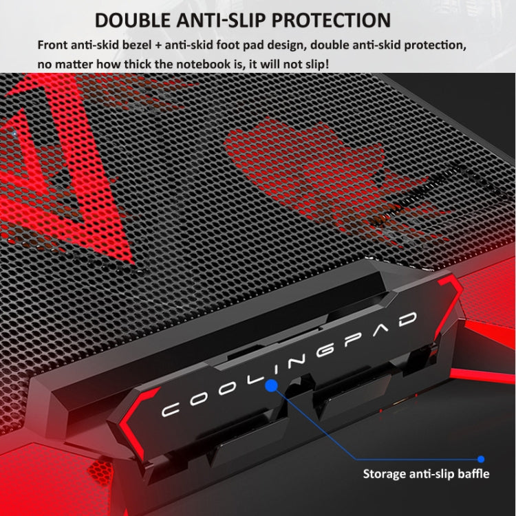 NUOXI 5 Fans Laptop Radiator Bracket Height Adjustable with Dual USB Ports(Black and Red) - free shipping - PMC Jewellery - Order now!