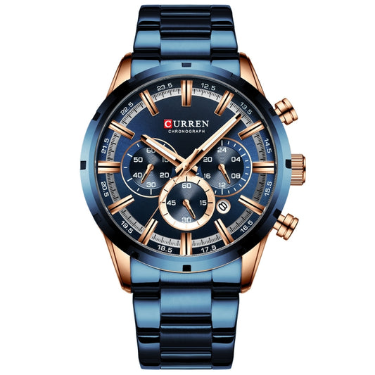 Curren M8355 Men Watch Waterproof Quartz Six Stitches Calendar Steel Belt Business Watch(Rose Shell Blue) - Metal Strap Watches by Curren | Online Shopping South Africa | PMC Jewellery | Buy Now Pay Later Mobicred