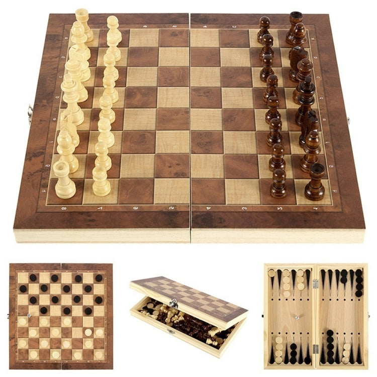 34 x 34cm 3 In 1 Wooden Chess Set Foldable Chess Board For Kids Adults - Table Games by PMC Jewellery | Online Shopping South Africa | PMC Jewellery | Buy Now Pay Later Mobicred