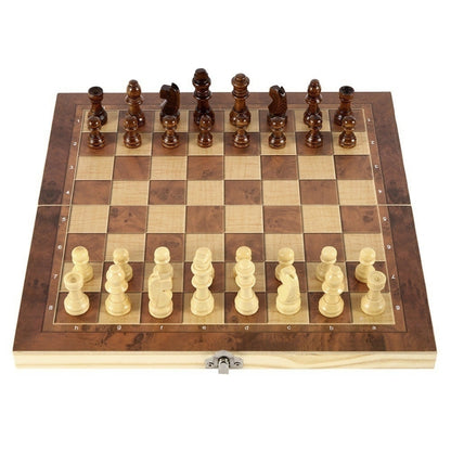 34 x 34cm 3 In 1 Wooden Chess Set Foldable Chess Board For Kids Adults - Table Games by PMC Jewellery | Online Shopping South Africa | PMC Jewellery | Buy Now Pay Later Mobicred