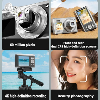 4K HD Optical Zoom Digital Camera 60MP Dual Screen Selfie Camera, No Memory(Silver) - Video Cameras by PMC Jewellery | Online Shopping South Africa | PMC Jewellery | Buy Now Pay Later Mobicred