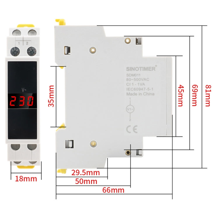 SINOTIMER SDM011 Modular Din Rail Type AC Single-Phase Digital Voltmeter Electronic Instrumentation - Current & Voltage Tester by SINOTIMER | Online Shopping South Africa | PMC Jewellery | Buy Now Pay Later Mobicred