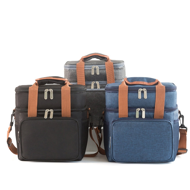 Double Layer Insulated Lunch Bag Large Capacity Food Cooler Bag with Shoulder Strap(Grey) - Lunch Bags by PMC TechLife | Online Shopping South Africa | PMC TechLife