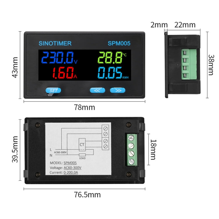 SINOTIMER SPM005 AC Digital Display Voltage Current Power Electricity Multifunctional Monitoring Meter, Specification: 20A - Current & Voltage Tester by SINOTIMER | Online Shopping South Africa | PMC Jewellery | Buy Now Pay Later Mobicred