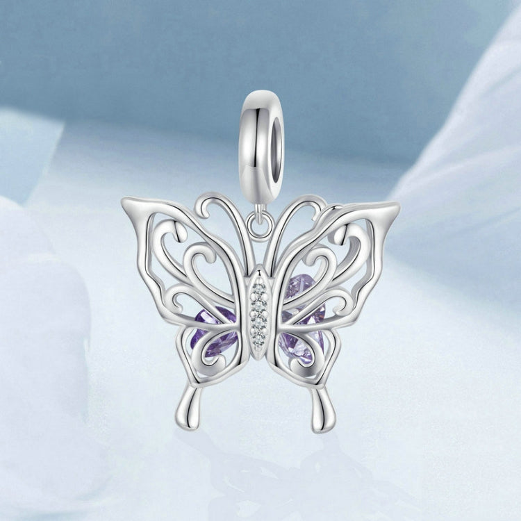 S925 Sterling Silver Platinum Plated Hollow Butterfly Pattern DIY Beads(BSC969) - Jewelry Accessories by PMC Jewellery | Online Shopping South Africa | PMC Jewellery