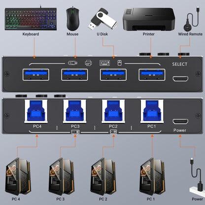 KC-KM434B USB3.0 4 Port USB Shared Device 4 Port Printer Sharing Device Keyboard Mouse Switch - Switch by PMC Jewellery | Online Shopping South Africa | PMC Jewellery | Buy Now Pay Later Mobicred